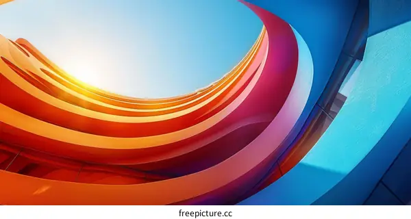 Colorful 3D rendering of a modern building with a curved facade