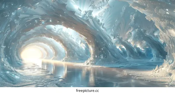 Glowing Light in a Mystical Ice Cave
