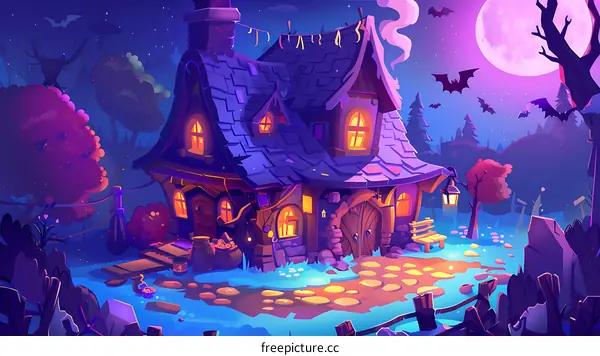 Halloween Witch Cottage Illustration