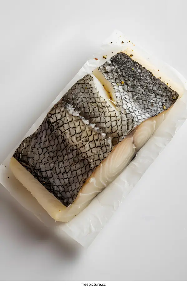 Fresh fish fillet with spices on white background