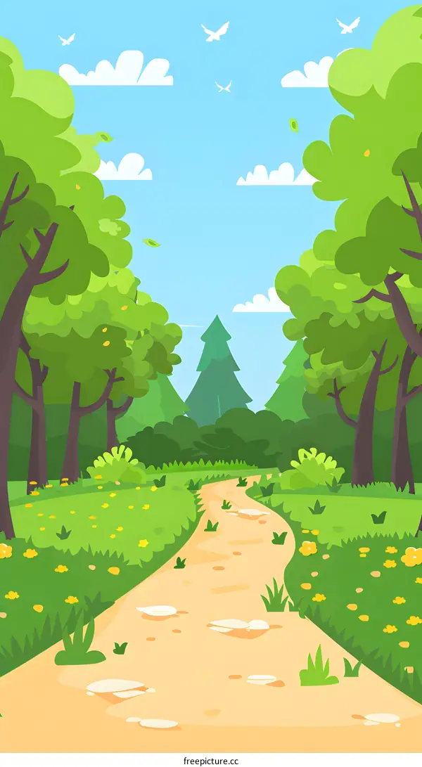 Green Forest Path With Wind Blowing Leaves