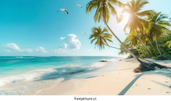 Beach with palm trees and blue ocean