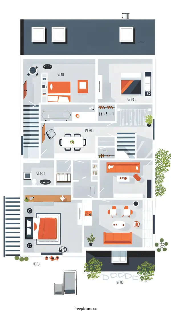 Top View Illustration of a Two Story House