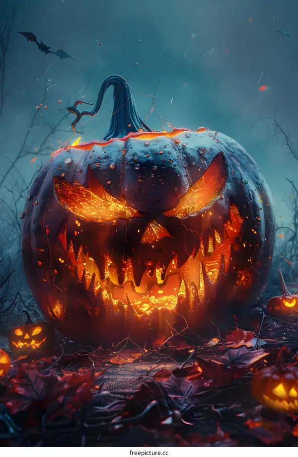 Glowing Pumpkin Head in a Dark Forest