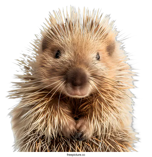[Transparent Background PNG]Portrait of a North American Porcupine against White Background