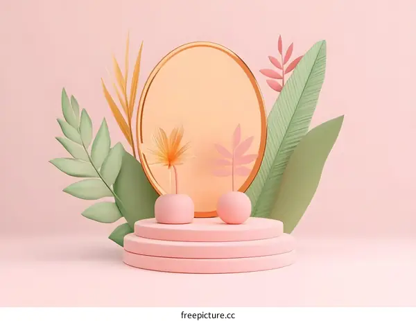Abstract 3D Minimalist Design with Pink Background and Gold Circle