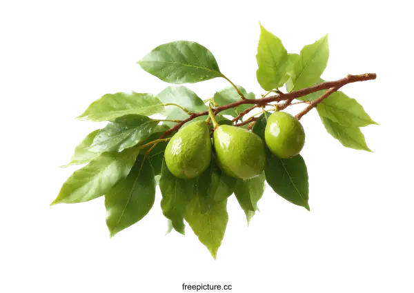 [Transparent Background PNG]Fresh Avocado on a Branch with Green Leaves