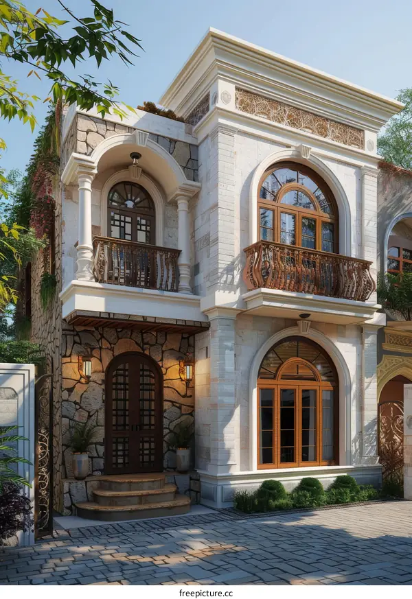 Mediterranean Style House Facade Illustration
