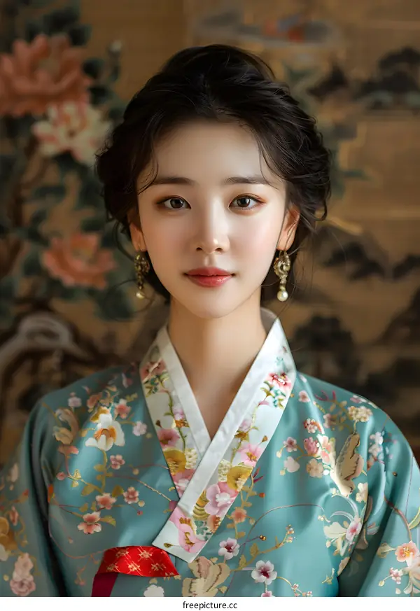 Portrait of a young Korean woman in traditional dress
