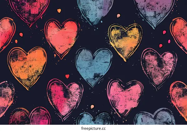 Colorful Grunge Hearts Pattern