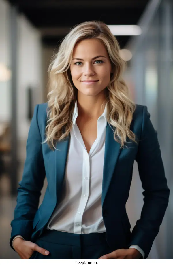 Confident businesswoman standing in office hallway