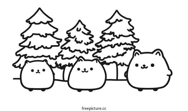 Cute Cat Illustration With Trees In The Background