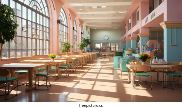 Retro Diner with Pink Walls and Expansive Windows