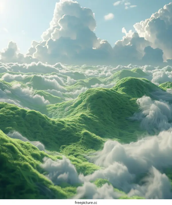 Green rolling hills with clouds