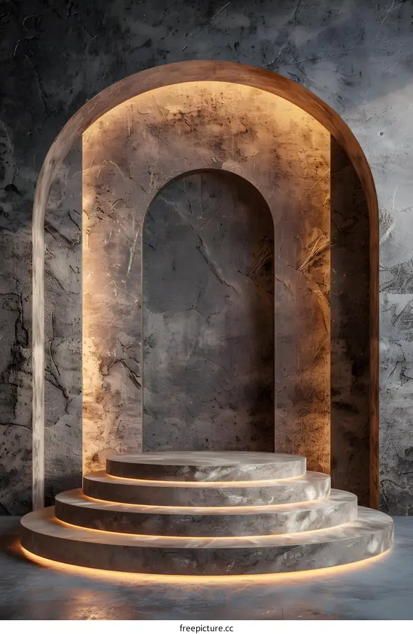 Dark Marble Podium with Backlit Arches on Stage