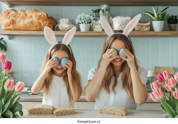 Easter Celebration in Kitchen with Children
