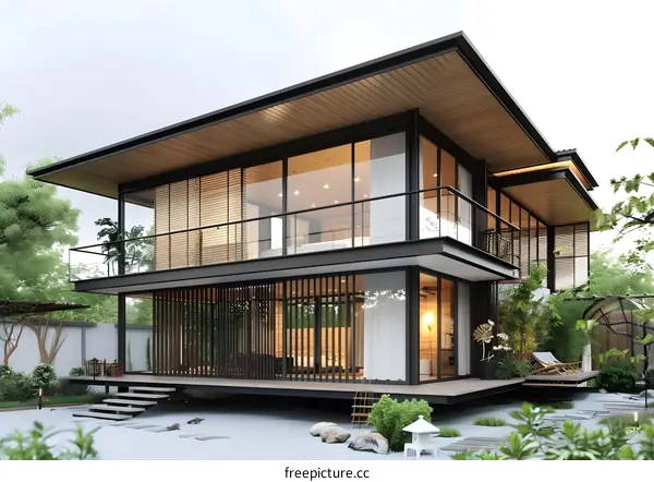 Modern Japanese Style Home with Wooden Roof