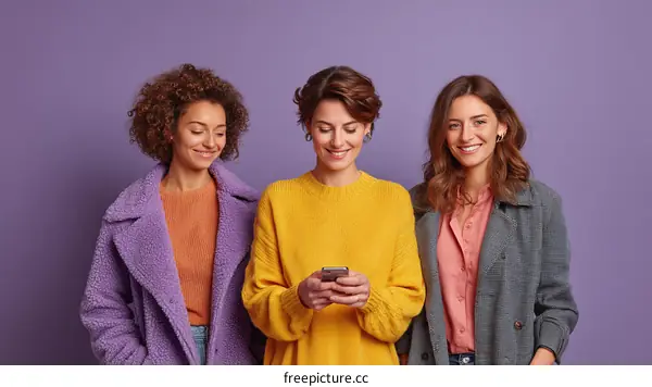 Three Women Looking at a Mobile Phone