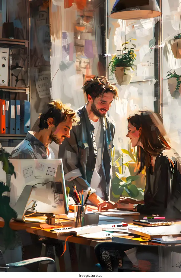 Three People Working Together In A Creative Office Space