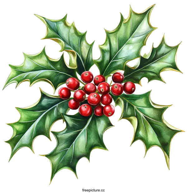 [Transparent Background PNG]Watercolor Illustration of Christmas Holly Berries