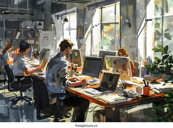 coworkers working together in an office