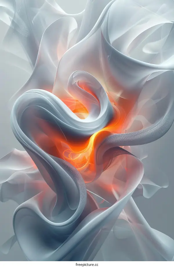 3D Abstract Rendering of Vibrant Orange and White Swirls