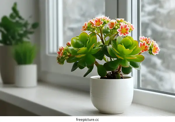 Succulent Plant in White Pot on Windowsill