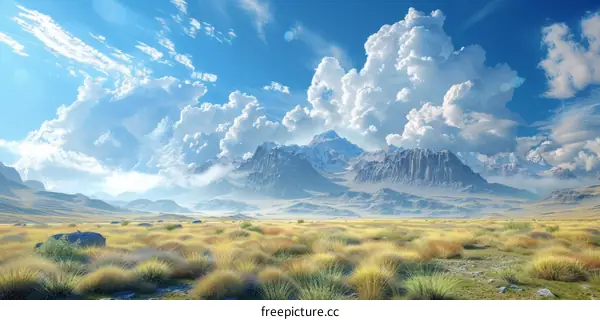 mountain range under white clouds and blue sky