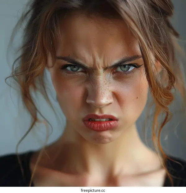 Close-up Portrait of a Woman with an Angry Expression