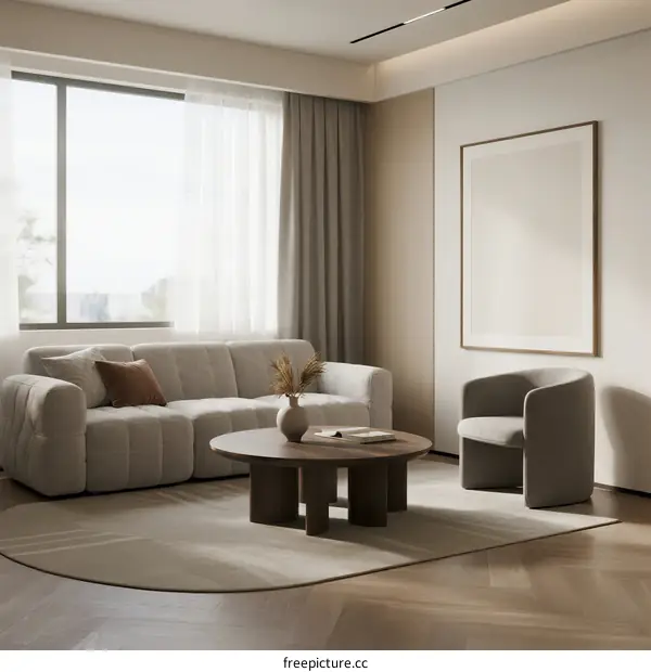Modern living room with soft sofa and armchair