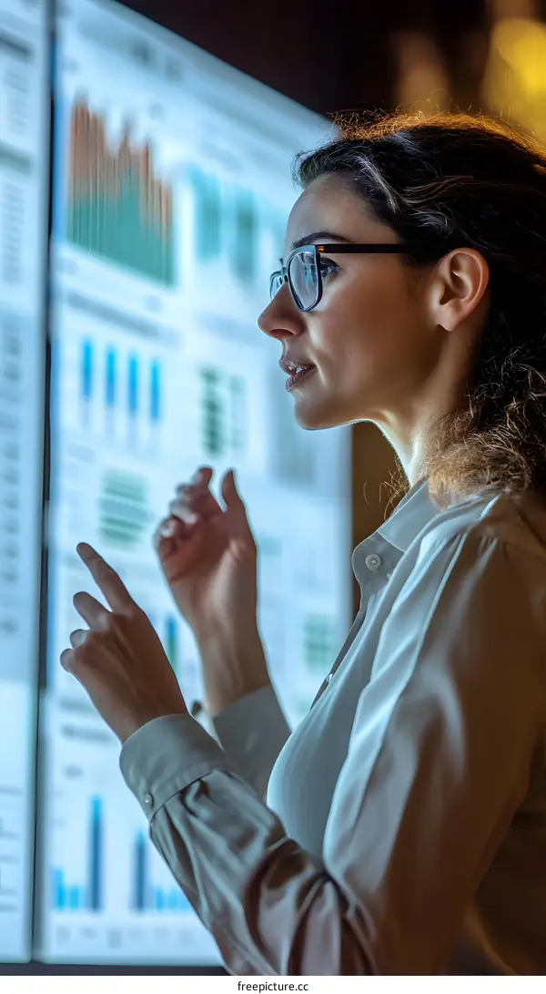 Businesswoman Presenting Data on a Large Screen