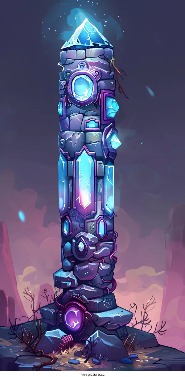 Stone Tower With Crystal Gems in Fantasy World