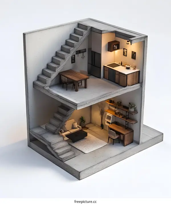Miniature Model of a Two Story House with Stairs