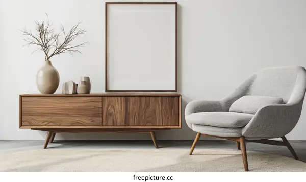 Modern Living Room with Wooden Furniture and Artwork