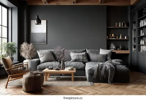 Modern Minimalist Dark Gray Living Room Interior Design