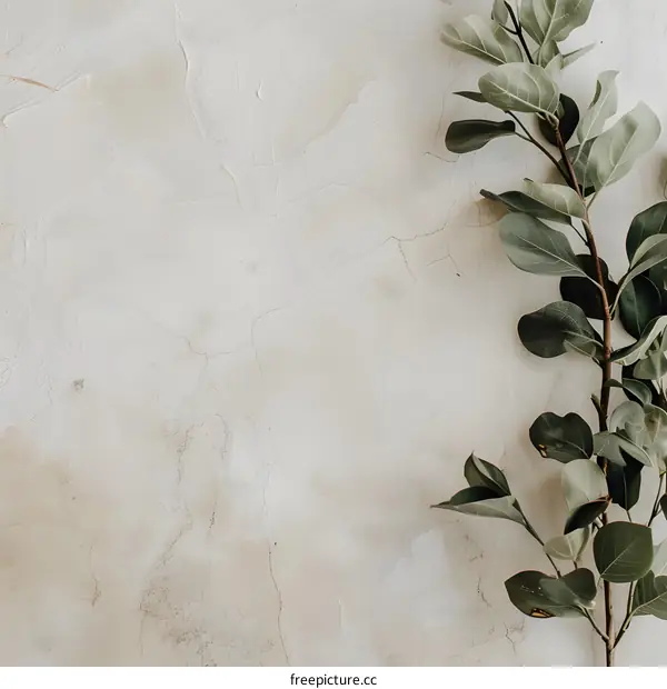 Minimalist Green Branch on a White Background