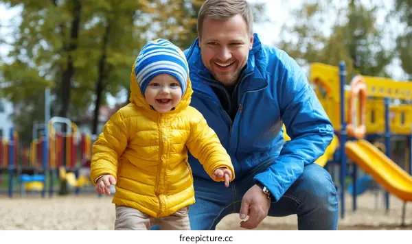 Father and Son Playing in the Park