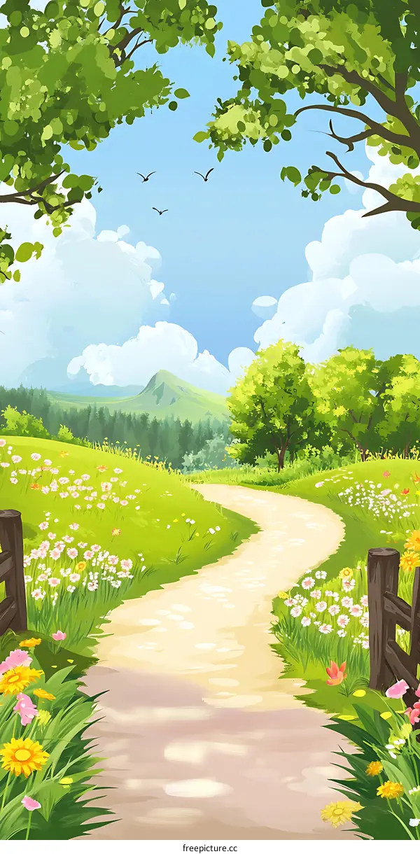 Summer Meadow Landscape with Winding Path