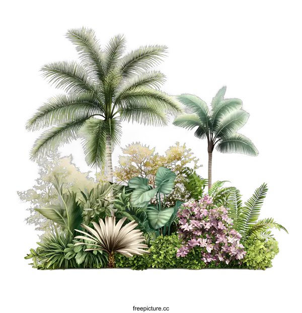 [Transparent Background PNG]Tropical Plants and Palm Trees Illustration