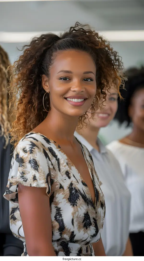 Smiling African American Woman Standing with Group of Colleagues