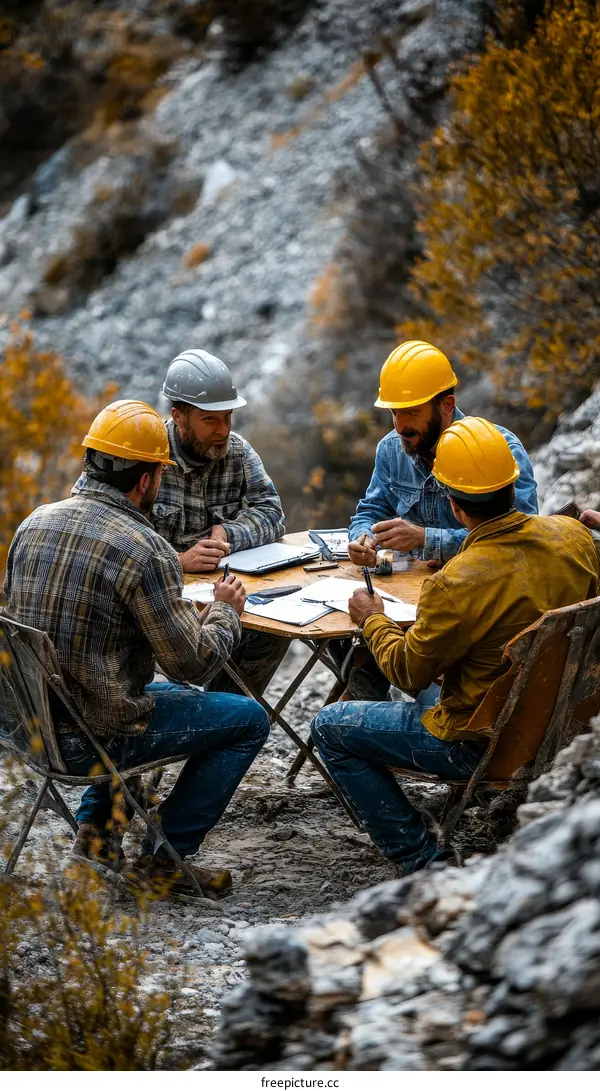 Outdoor Meeting of Caucasian Construction Workers