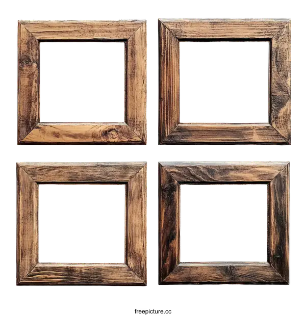 [Transparent Background PNG]Four Wooden Picture Frames on White Background