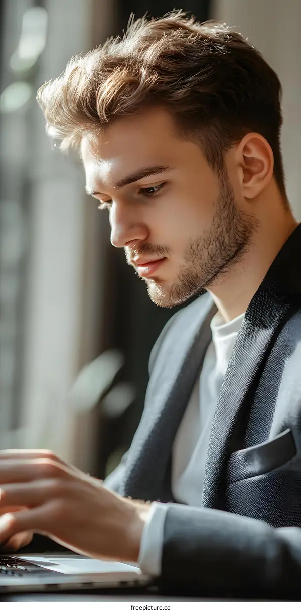 Man in Suit Working on Laptop Computer