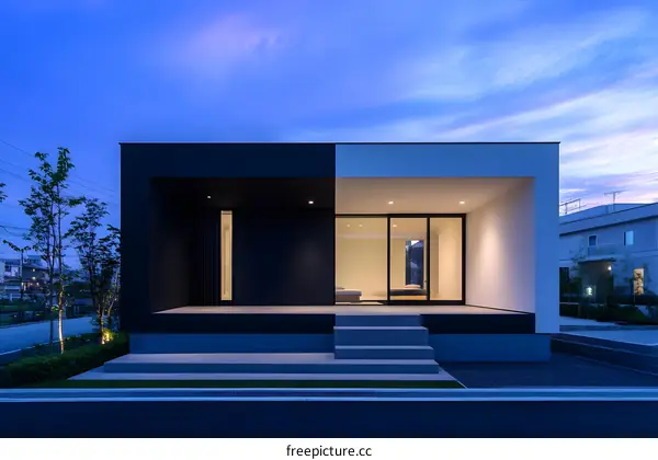 Modern Minimalist House with Black and White Exterior and Glass Doors