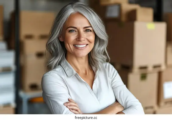 Smiling Woman in a Warehouse Setting