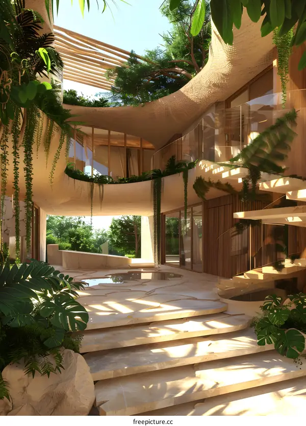 Modern Architecture Design with Plants and Stone Steps