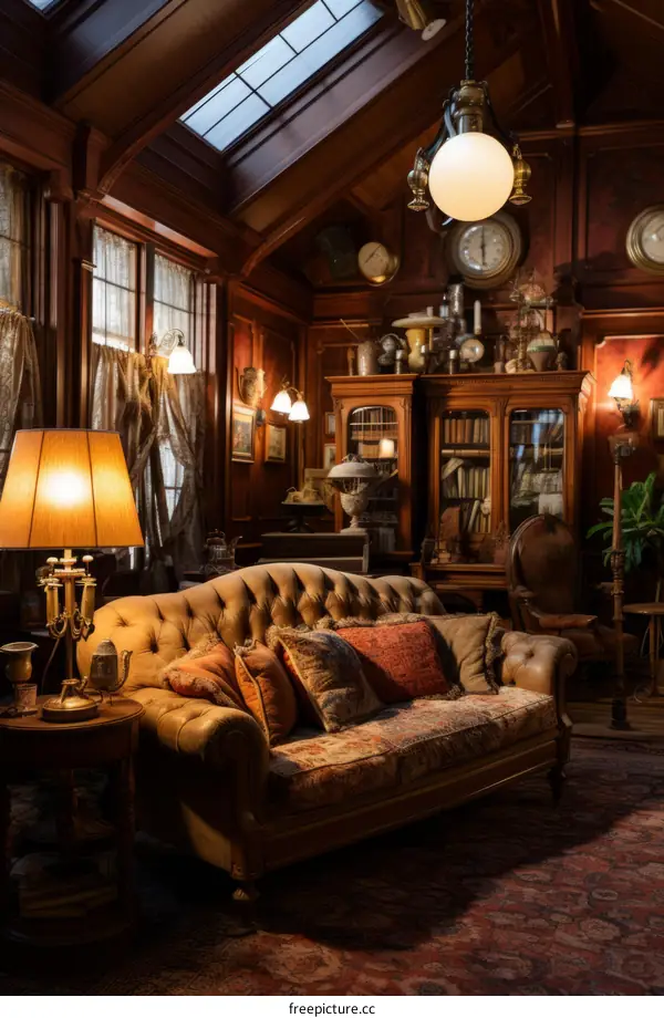 luxurious living room with vintage furniture