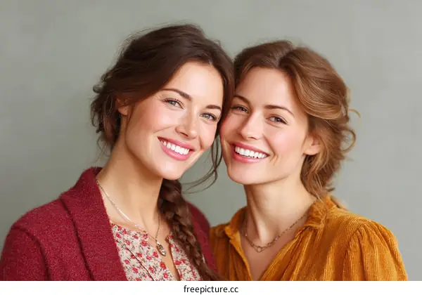 Two Beautiful Women Smiling Close Up Portrait