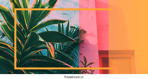 Tropical Leaves and Colorful Walls Abstract Background