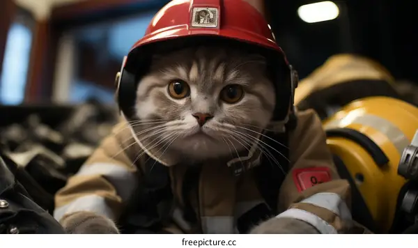 A Cat Dressed Up As a Firefighter Ready to Save the Day